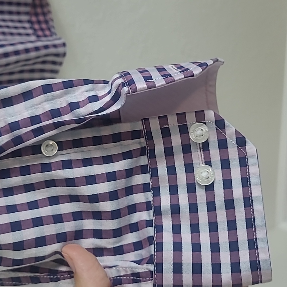 Johnston & Murphy Purple Gingham Men's Shirt Size XL - Picture 3 of 9